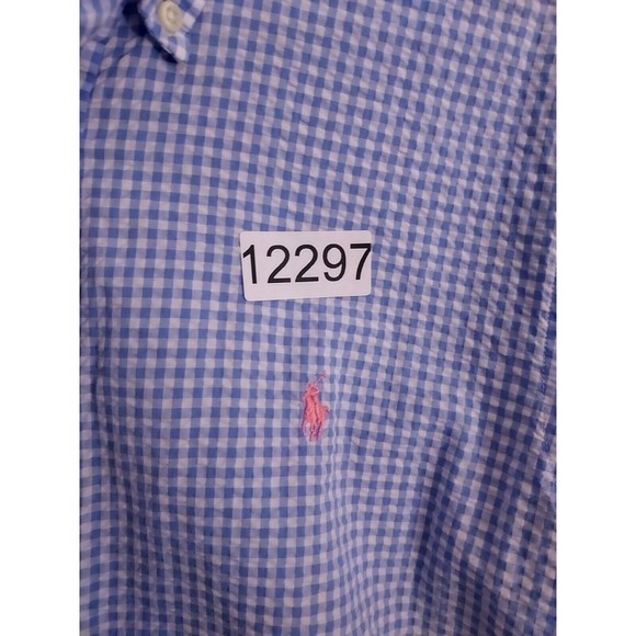 Polo Ralph Lauren Shirt Mens Large Seersucker Gingham Plaid Blue Oxford Custom L - Picture 8 of 8